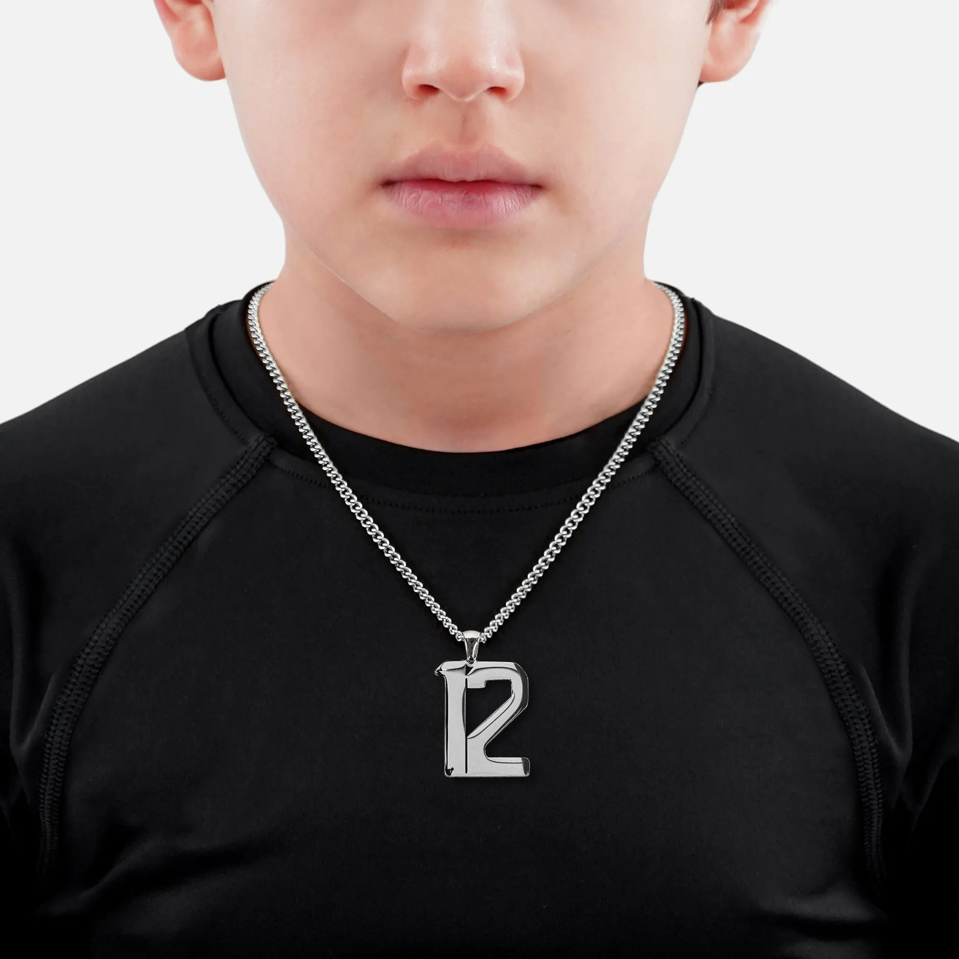 12 Number Pendant with Chain Kids Necklace - Stainless Steel