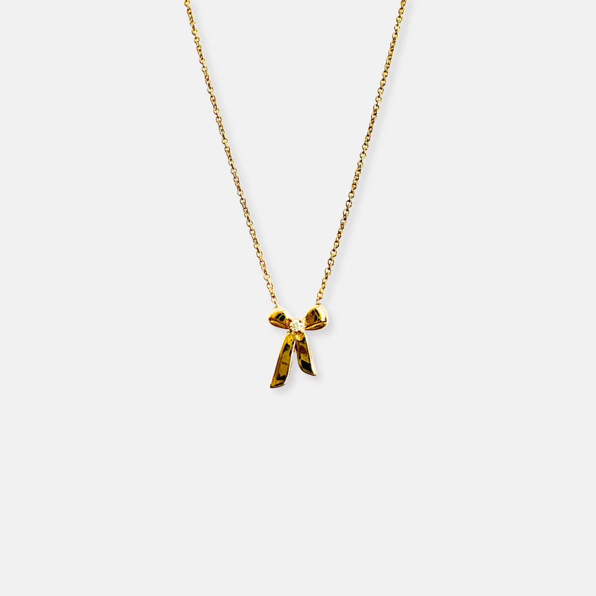 14K Yellow Gold Diamond Bow Necklace