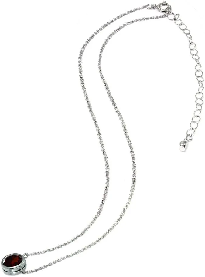 B. BRILLIANT Red Necklace for Women 6mm Round Solitaire Bezel Genuine Garnet Gemstone Sterling Silver Chokers Bridesmaids Fashion Stacking Trendy Birthday
