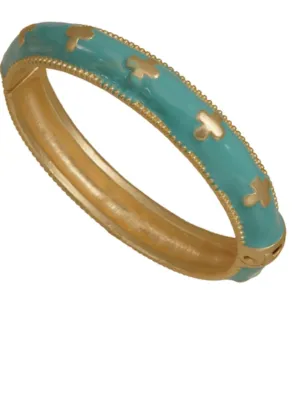 Bangle with Enameled Finish in Turquoise with Cross Design