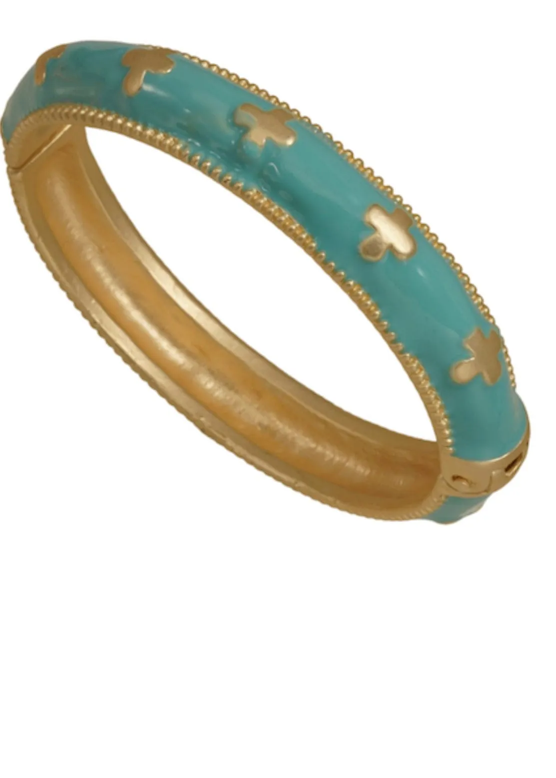 Bangle with Enameled Finish in Turquoise with Cross Design