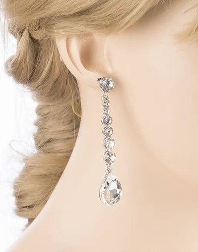 Bridal Wedding Jewelry Crystal Rhinestone Teardrop Linear Elegant Earring E681SV