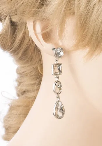 Bridal Wedding Jewelry Crystal Stones Multi Shapes Linear Drop Earrings Silver