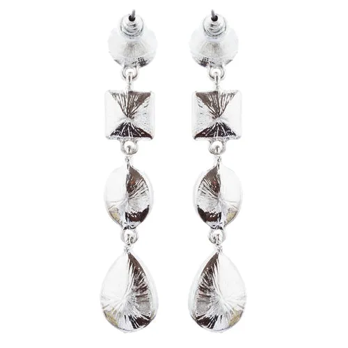 Bridal Wedding Jewelry Crystal Stones Multi Shapes Linear Drop Earrings Silver