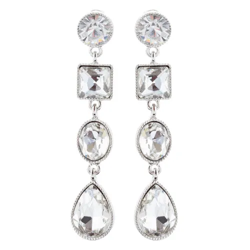 Bridal Wedding Jewelry Crystal Stones Multi Shapes Linear Drop Earrings Silver