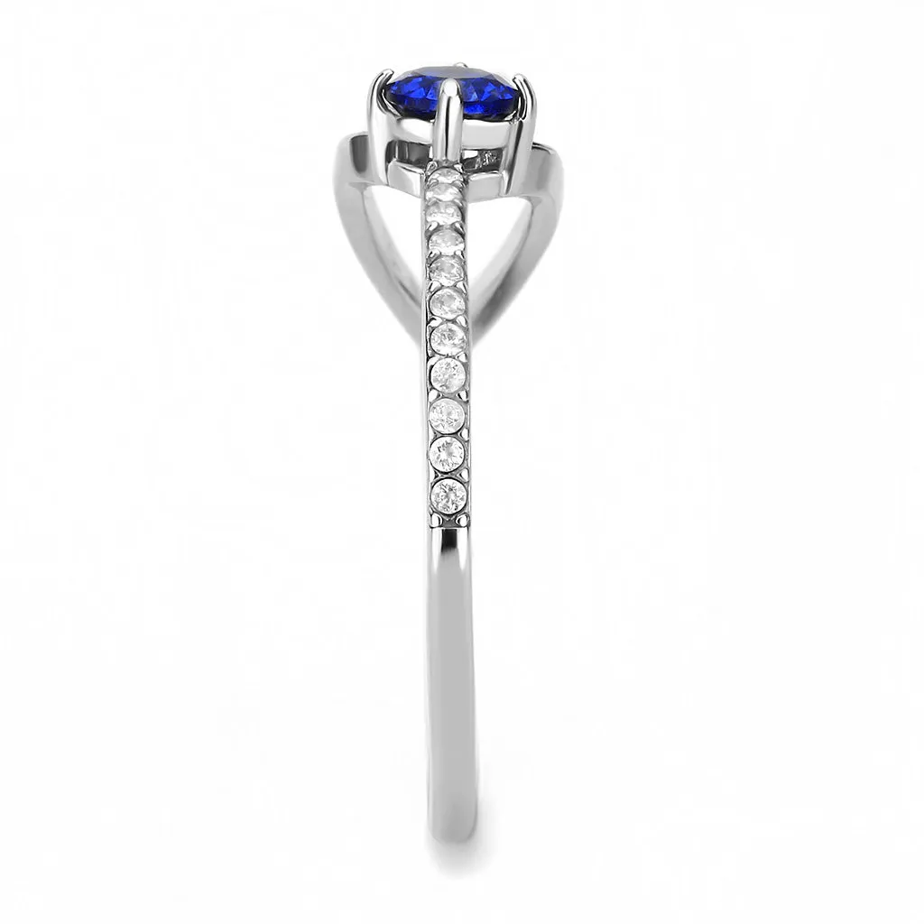 CJ121 Wholesale Women's Stainless Steel AAA Grade Cubic Zirconia London Blue Minimal Ring