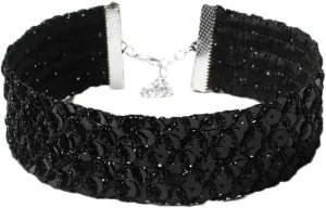 COLORFUL BLING Chunky Wide Sexy Lace Velvet Short Collar Necklace Shiny Thick Rhinestone Metal Sequins Choker Necklace Party Costume Jewelry for Women