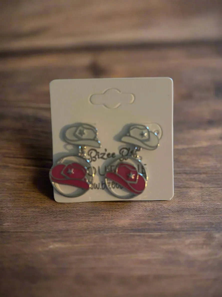 Double Cowgirl Hat Drop Earrings