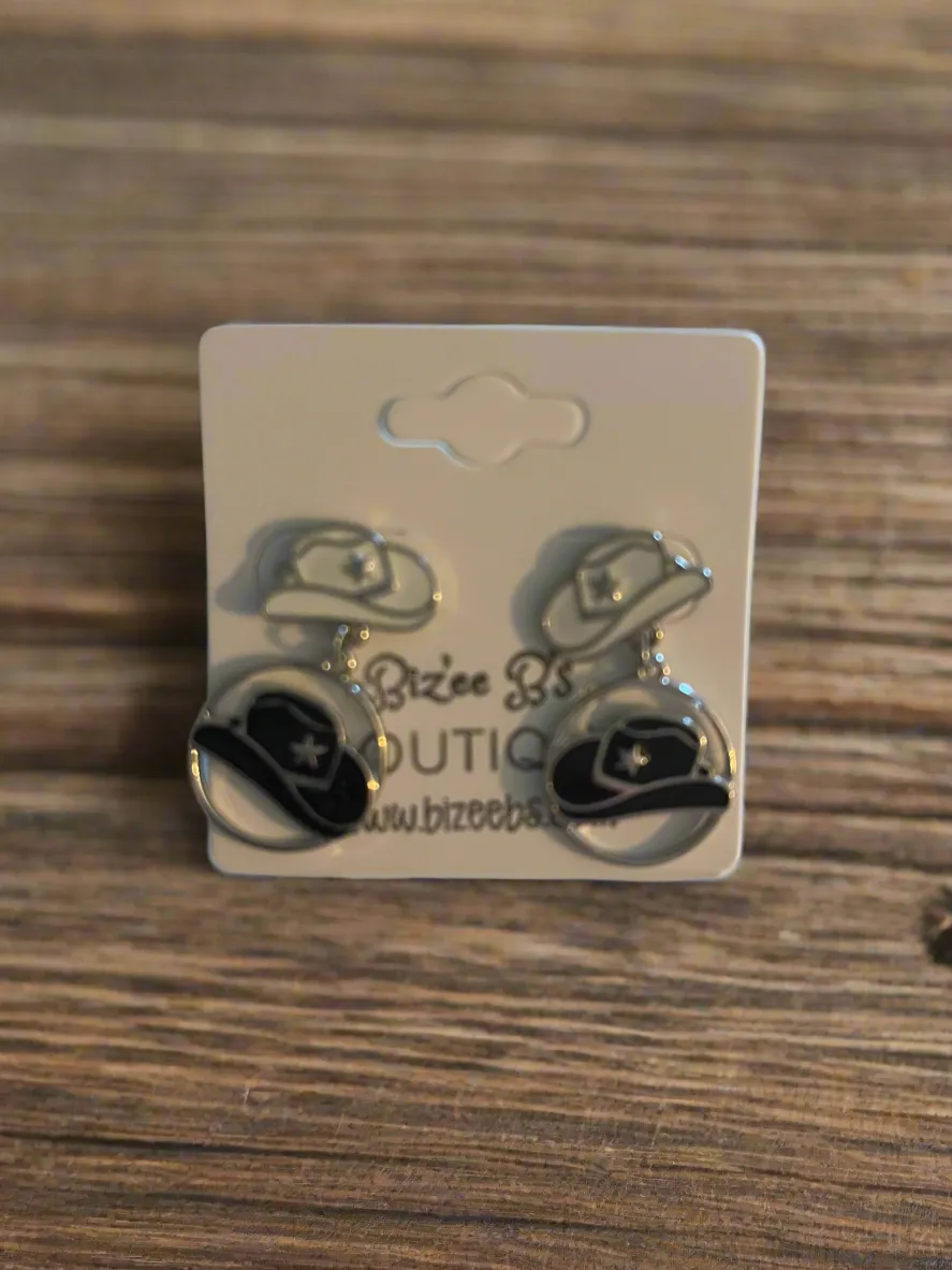 Double Cowgirl Hat Drop Earrings
