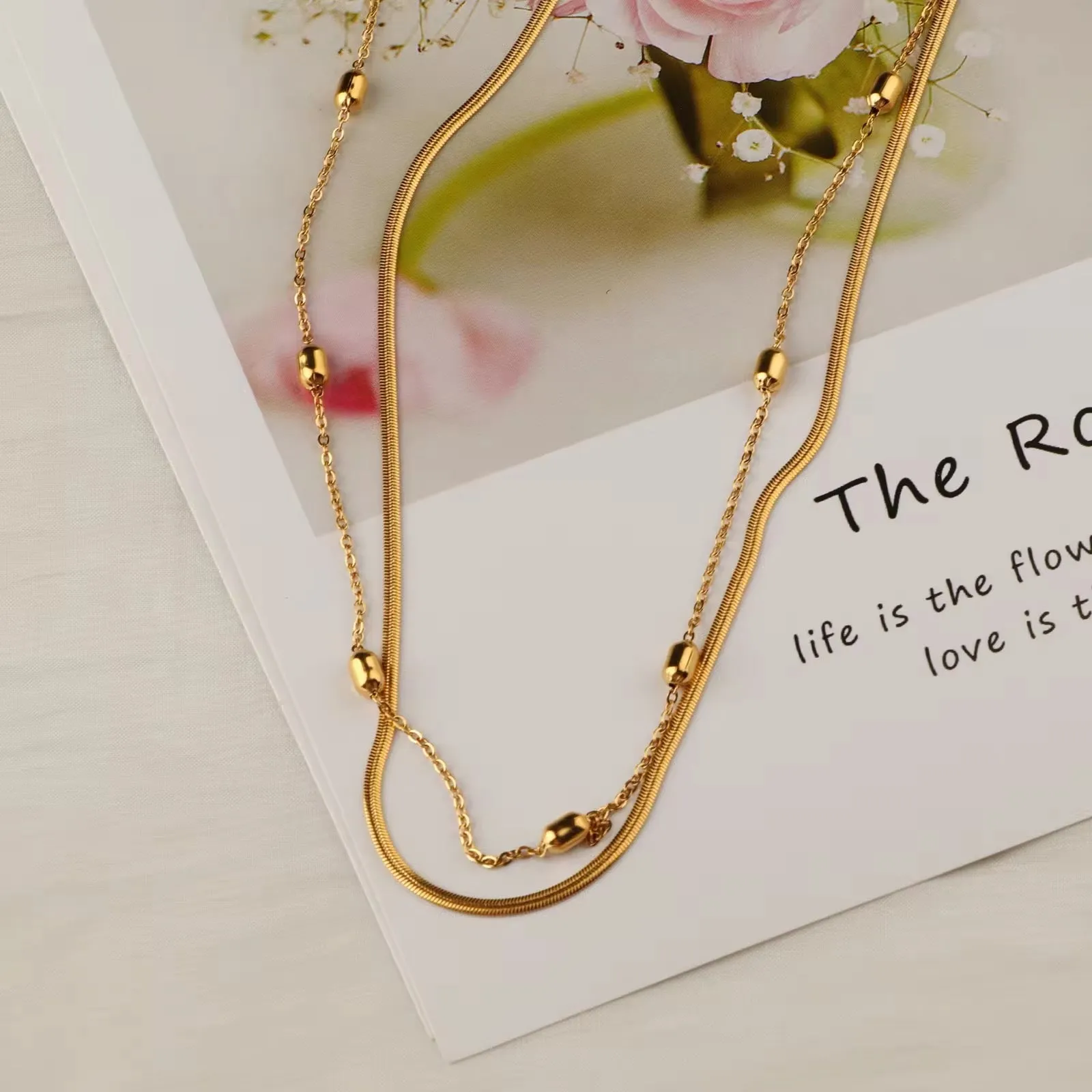 Feminine Energy Minimalist Gold Color Double Layer Choker Necklace