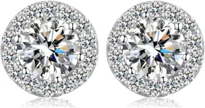 Han han 925 Sterling Silver Halo Stud Earrings for Women 18K White Gold Plated Round Cut Cubic Zirconia Simulated Diamond Stud Earrings