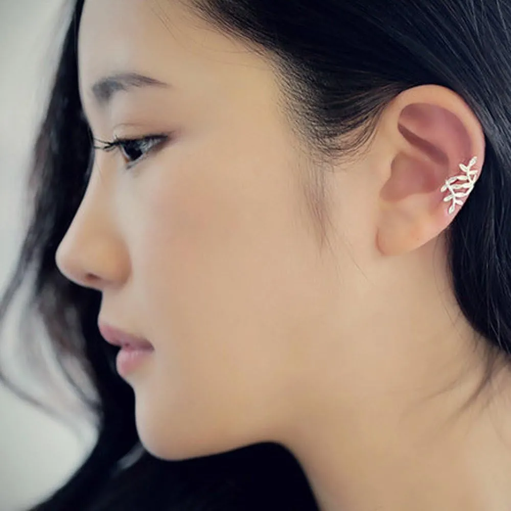 Lady 1PC Leaf Ear Cuff for Women Clip On Cartilage Wrap Earrings NO Piercing Earrings (Silver, One Size)