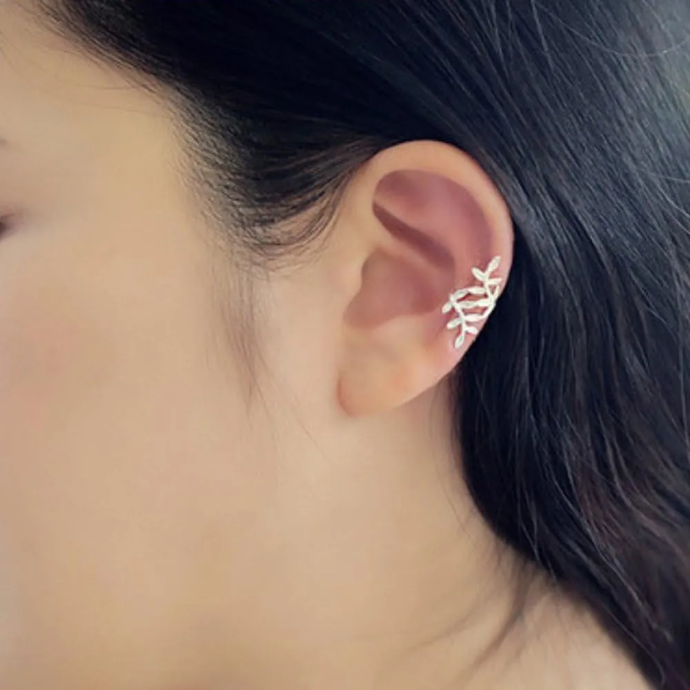 Lady 1PC Leaf Ear Cuff for Women Clip On Cartilage Wrap Earrings NO Piercing Earrings (Silver, One Size)