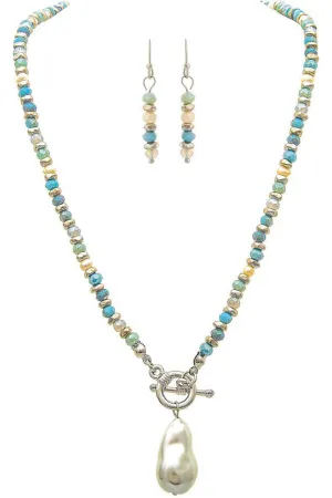 Rain Jewelry Blue Multi Beaded Faux Pearl Pendant Necklace With Matching Earrings