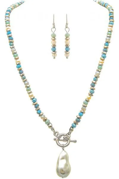 Rain Jewelry Blue Multi Beaded Faux Pearl Pendant Necklace With Matching Earrings