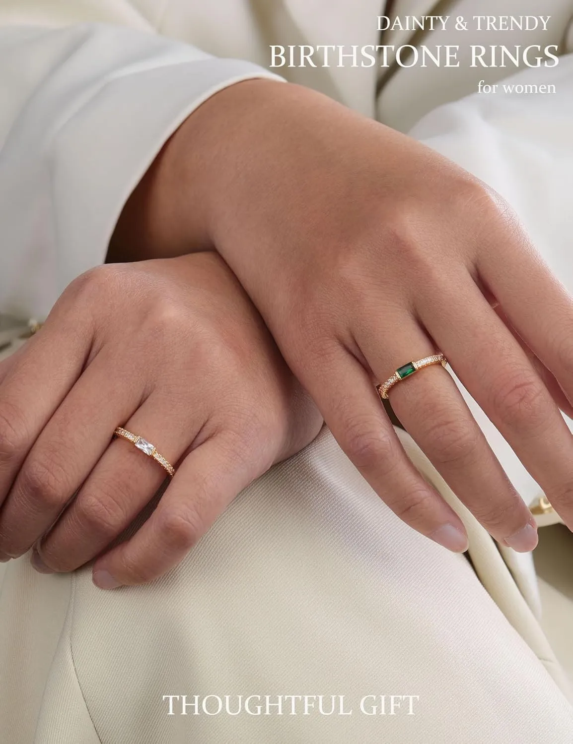RLMOON Gold Birthstone Rings for Women Non Tarnish 14K Gold Plated Eternity Stacking Ring Dainty CZ Gemstone Engagement Wedding Band Birthday Gifts Jewelry Size 6-10