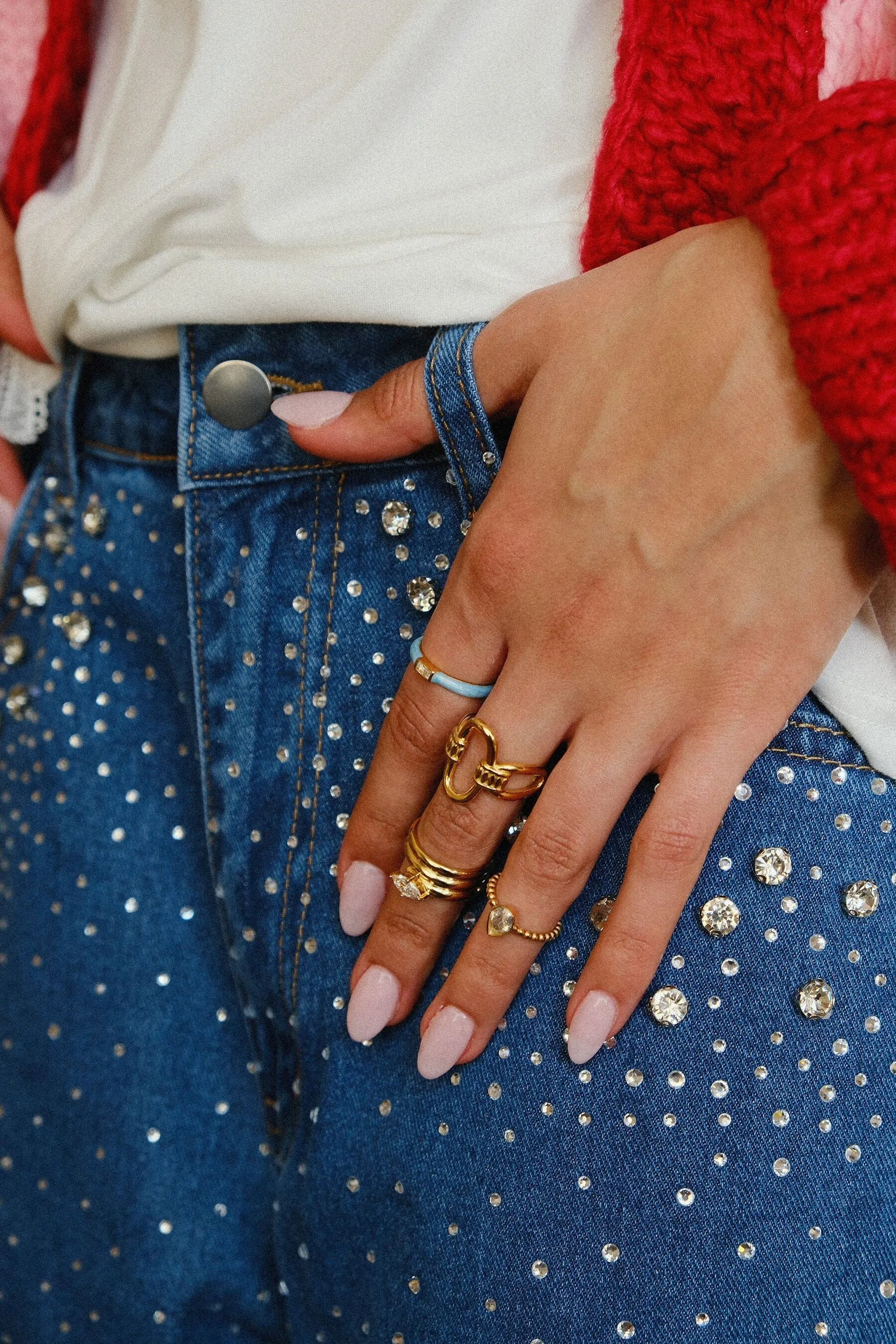 Teal Enamel Gemstone Stacking Ring