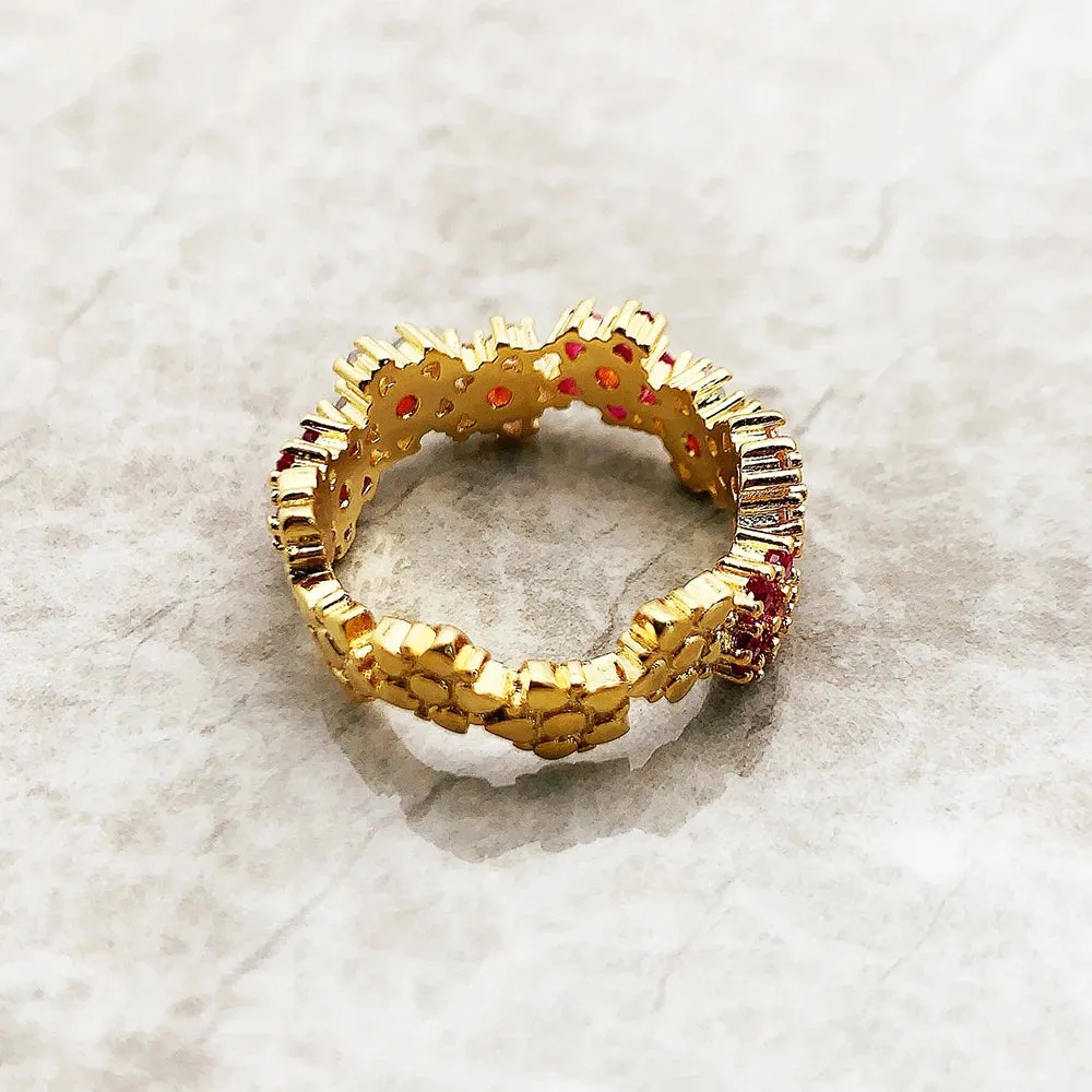 VAIGE Floral Elegance Gold Ring with Colorful Zircon Stones - 925 Sterling Silver