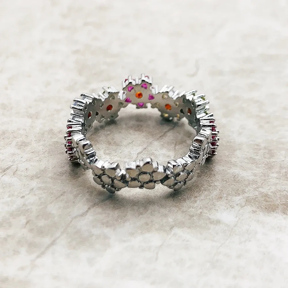 VAIGE Floral Elegance Gold Ring with Colorful Zircon Stones - 925 Sterling Silver