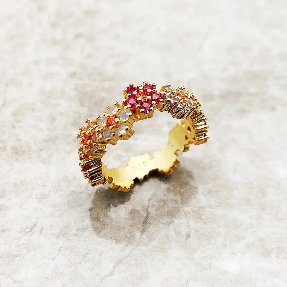 VAIGE Floral Elegance Gold Ring with Colorful Zircon Stones - 925 Sterling Silver