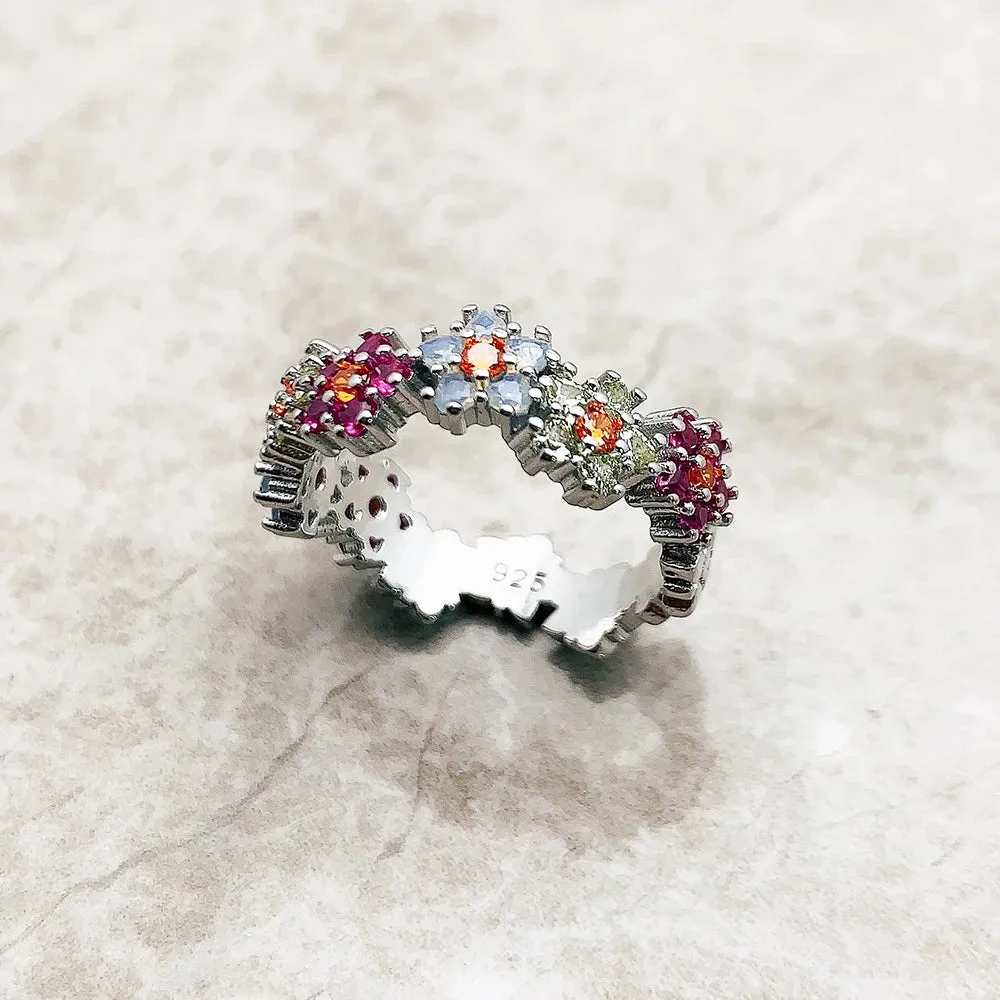 VAIGE Floral Elegance Gold Ring with Colorful Zircon Stones - 925 Sterling Silver