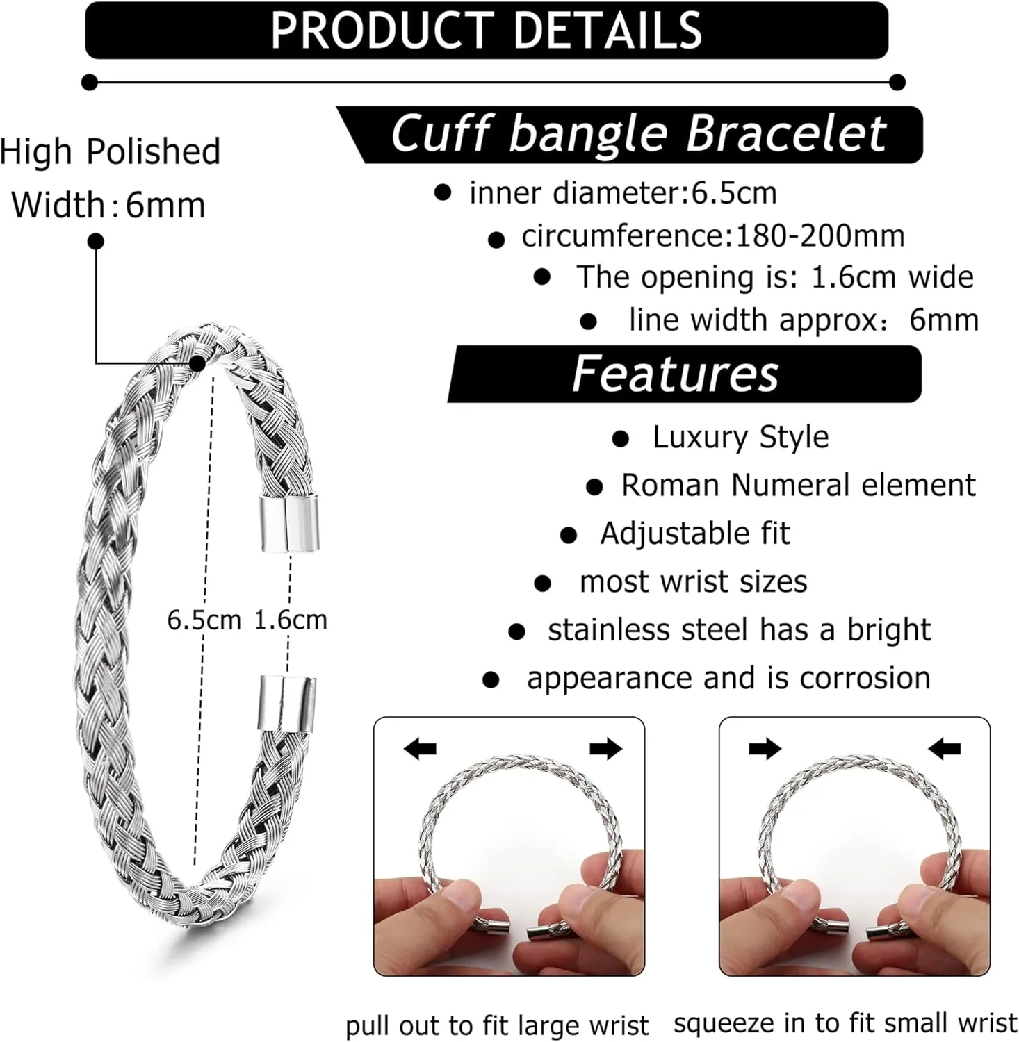 YADOCA 3Pcs Stainless Steel Bracelets for Men Roman Numeral Bangle Bracelet Adjustable Cuff Bracelet Twisted Cable Bracelet Mens Luxury Bracelets Jewelry Gifts Gold/Silver/Black